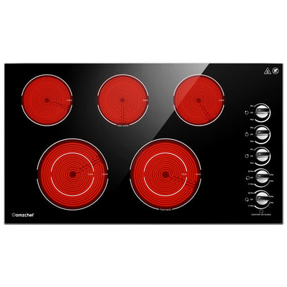 AMZCHEF Cooktop Elétrico 36" Embutido 5 Zonas de Aquecimento (Preto)