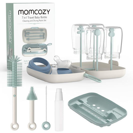 Momcozy Kit de Escovas para Limpeza de Mamadeiras 7 em 1 - Silicone e Acessórios Portáteis (Verde)