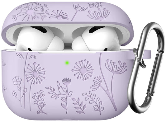 Lerobo Capa de Silicone para AirPods Pro 2/Pro com Gravação Floral (Lavanda)