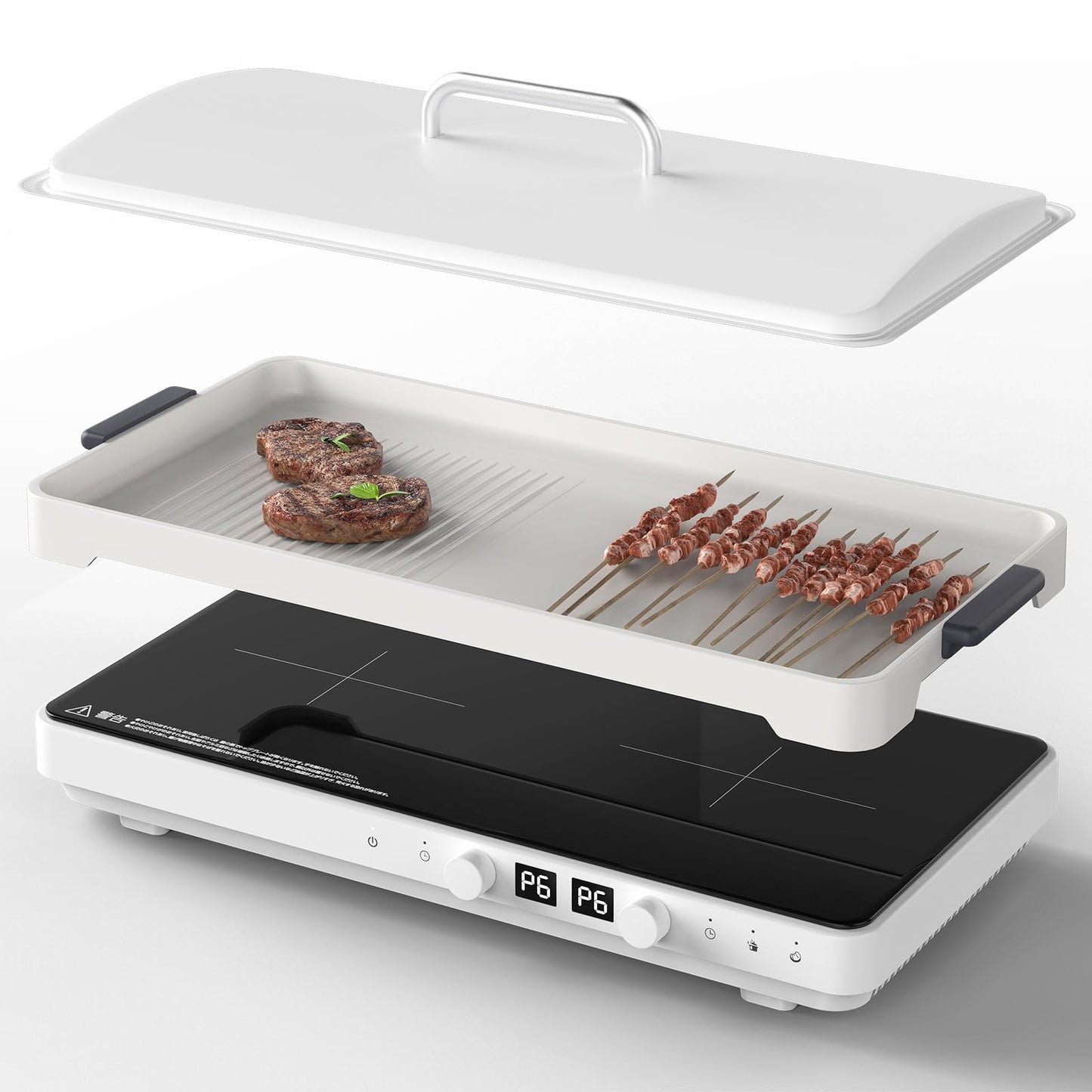 GTKZW Cooktop de Indução Duplo 110V 1800W com Grill e Chapa Removível