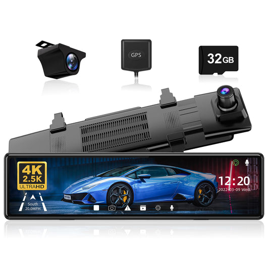 REDTIGER T27 Dash Cam Espelho 4K+2.5K com GPS e Visão Noturna