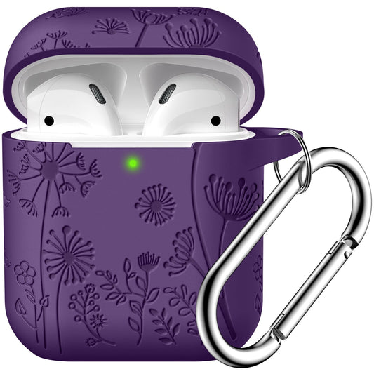 Lerobo Capa Silicone Gravada p/ AirPods 1/2 com Mosquetão (Roxo)