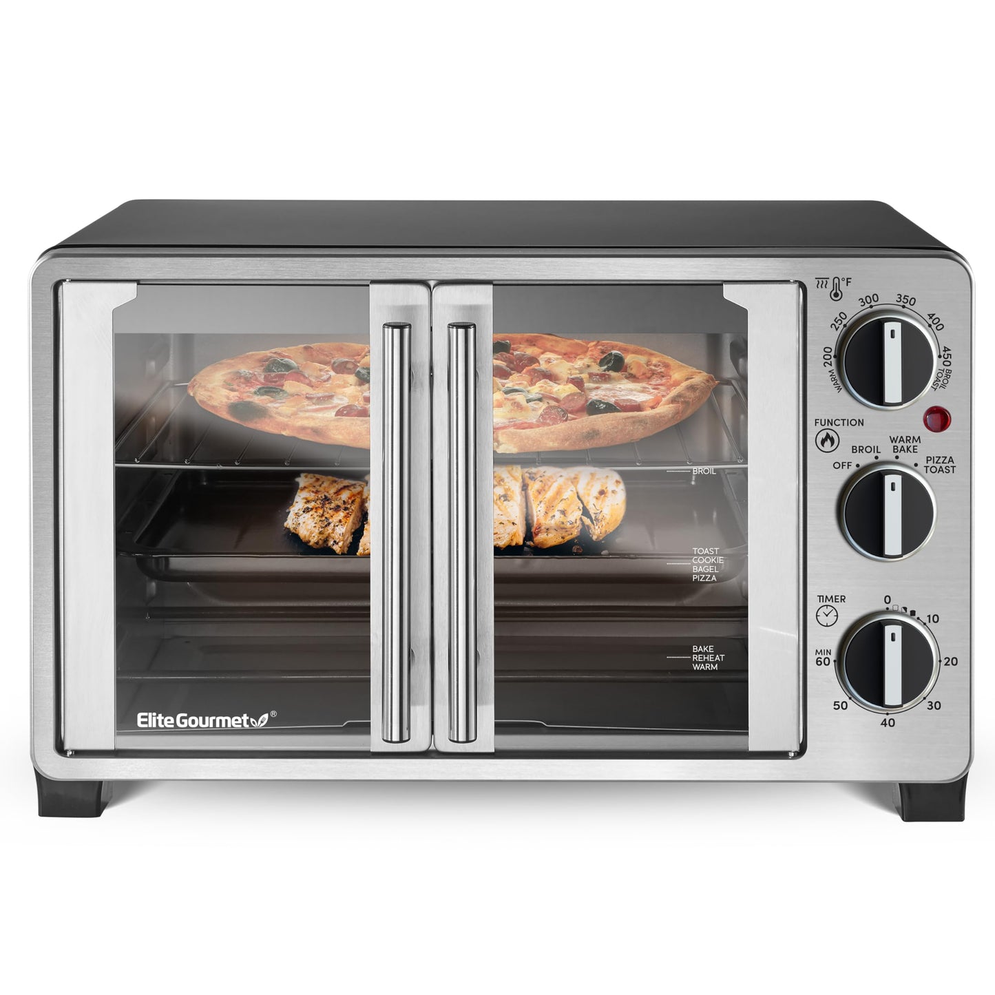 Elite Gourmet Forno de Bancada 25L com Porta Dupla Francesa (Inox/Preto)