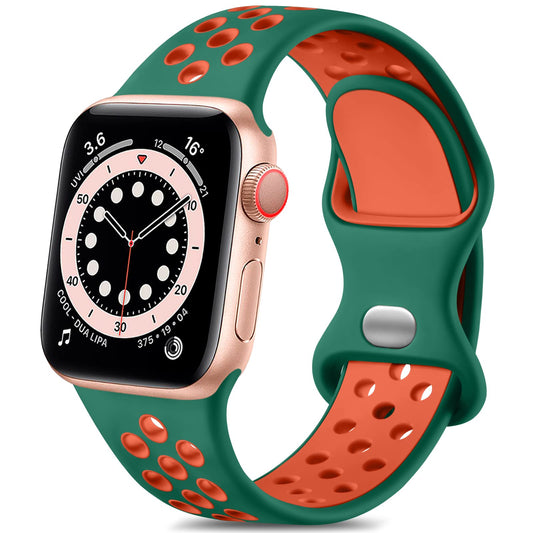 Lerobo Pulseira Silicone Apple Watch 38-49mm (Verde/Laranja)