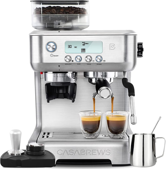 Casabrews Máquina de Espresso 20 Bar com Moedor e Vaporizador (Prata)