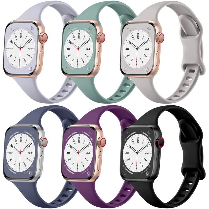 Lerobo 6 Pulseiras Slim de Silicone p/ Apple Watch 38-49mm (Várias Cores)