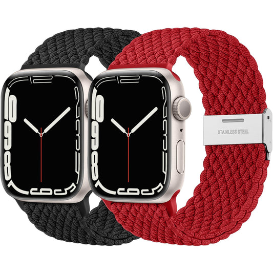 Lerobo 2 Pulseiras de Nylon Elásticas para Apple Watch 49mm (Preta/Vermelha)