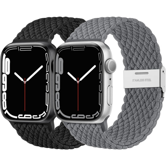 Lerobo 2 Pulseira Trançada p/ Apple Watch 38-49mm Solo Loop (preta/Cinza escuro)