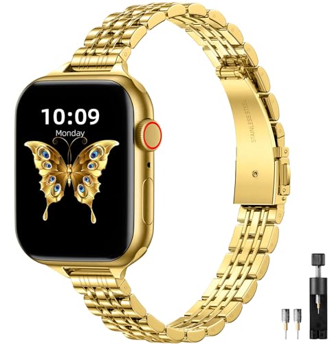 Lerobo Pulseira Aço Inoxidável Slim para Apple Watch (Dourado)