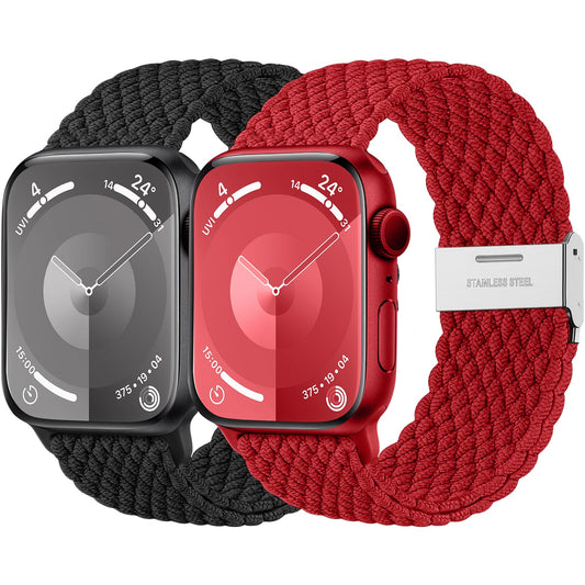 Lerobo 2 Pack Pulseiras Trançadas Solo Loop p/ Apple Watch (cinza escuro/vermelho)