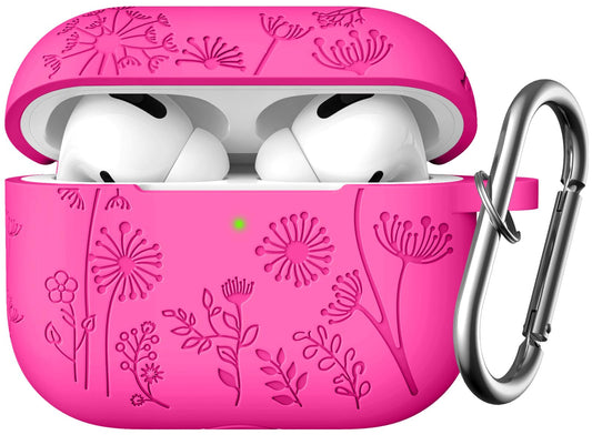 Lerobo Capa Gravada Silicone para AirPods Pro 2ª/1ª Geração com Mosquetão (Rosa Pink)