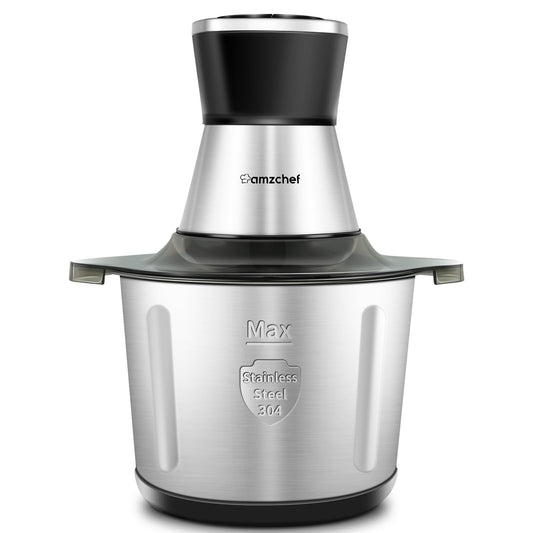 AMZCHEF Processador de Alimentos Elétrico 500W com Tigela de Aço (12 Copos)