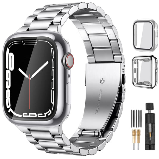 Lerobo Pulseira Aço Inox p/ Apple Watch c/ 2 Cases (cor: Prata)