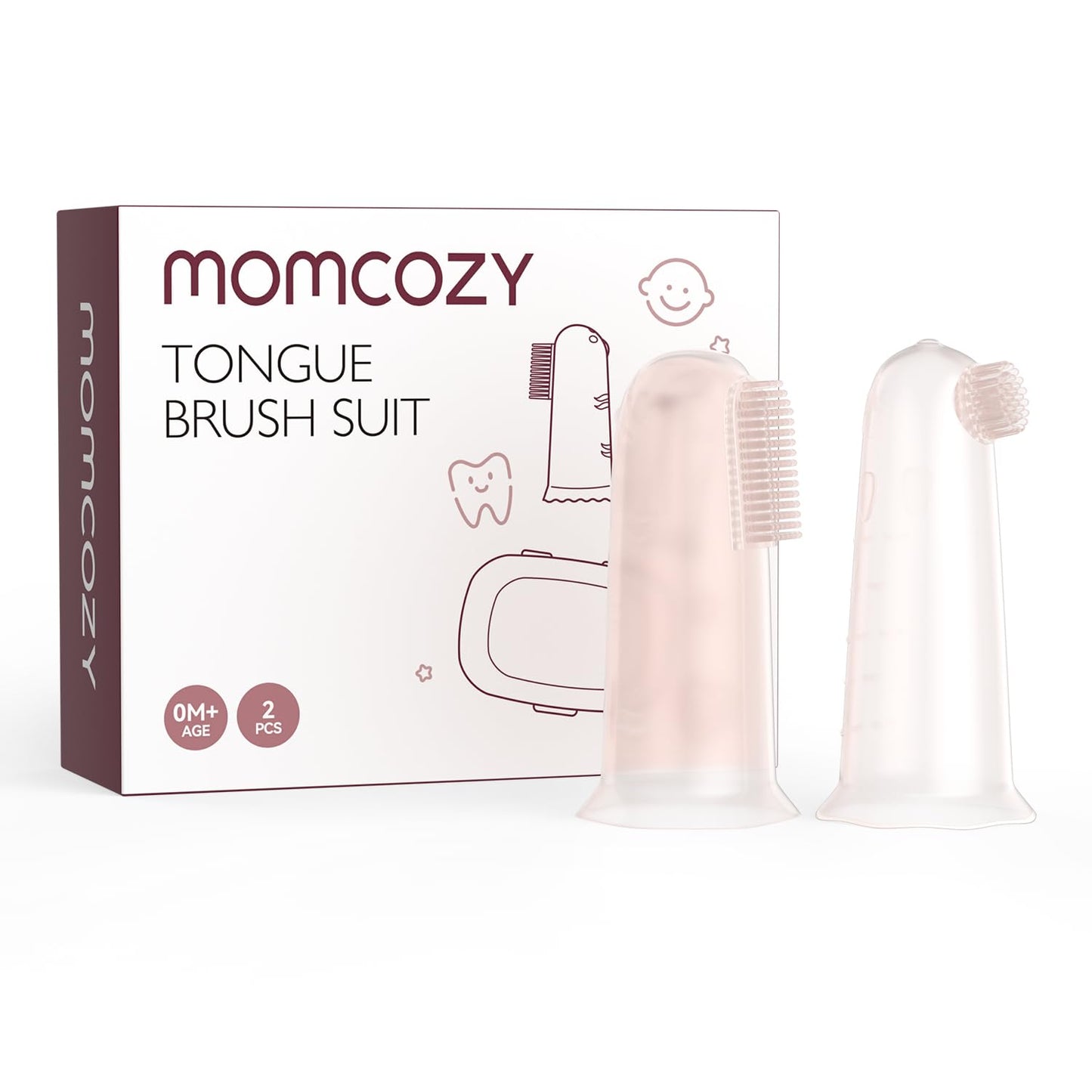 Momcozy Escova de Dedo para Higiene Bucal do Bebê, Silicone Macio, 2 Unidades