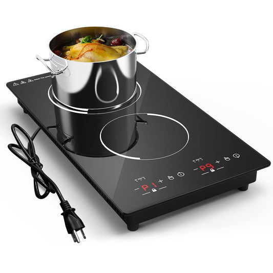 GTKZW Cooktop de Indução Duplo 12" com 2 Queimadores e 9 Níveis (Preto)