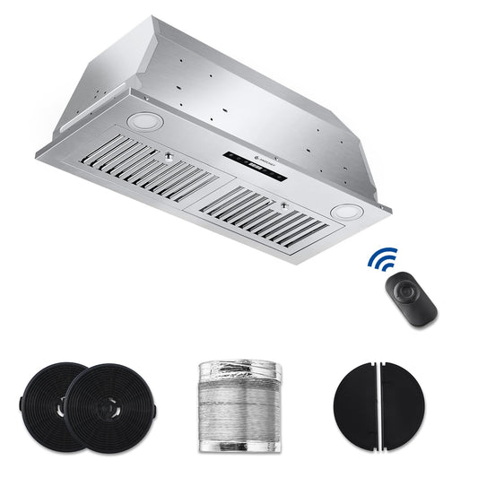 Coifa AMZCHEF Embutida 30", Aço Inox, 900 CFM, 3 Velocidades e LED