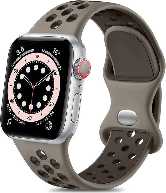 Lerobo Pulseira de Silicone Respirável para Apple Watch (Cinza Oliva/Cinza Café)