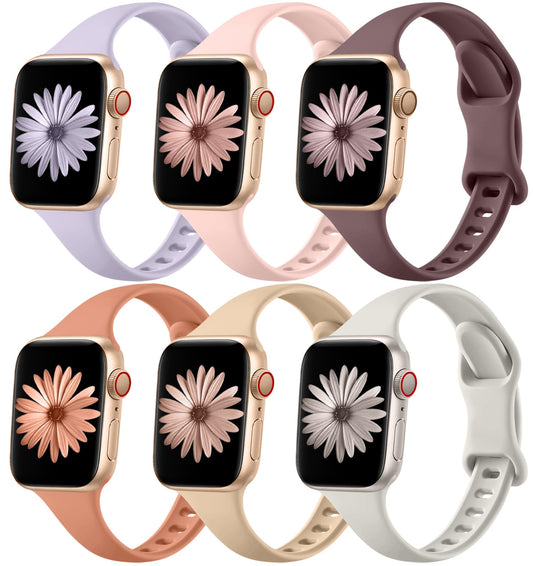 Lerobo 6 Pulseiras Slim Silicone p/ Apple Watch 38mm-49mm (Cores Variadas)