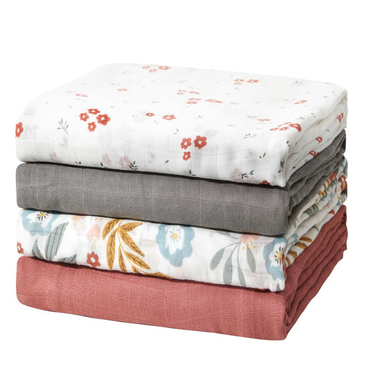 Momcozy Manta Swaddle de Musselina 4 Unid Floral Vermelho