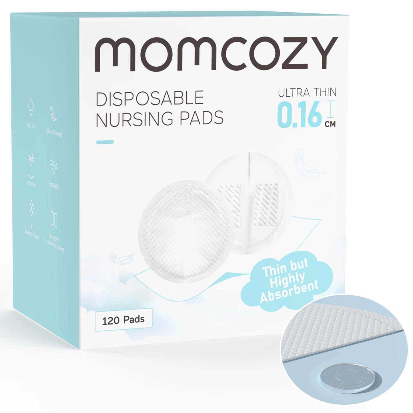 Momcozy Almofadas de Amamentação Descartáveis Ultrafinas - 120 Unidades