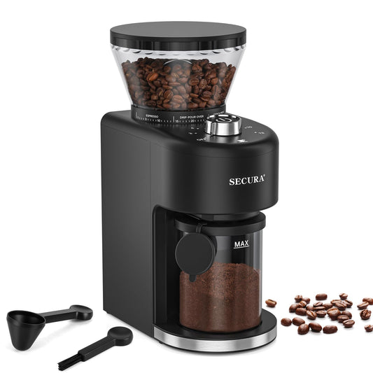 Secura Moedor de Café Cônico com 35 Configurações para Espresso e Drip (Preto)