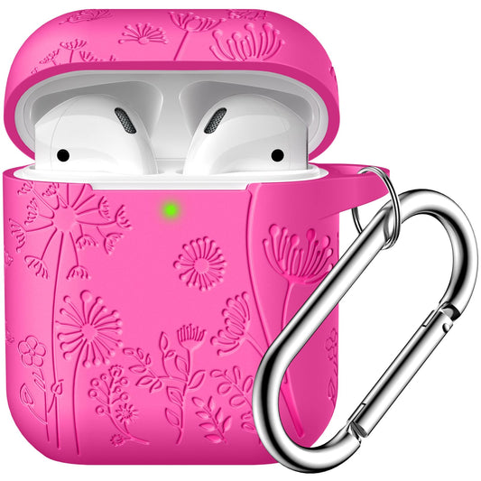 Lerobo Capa Gravada Silicone para AirPods 1ª/2ª Geração com Mosquetão (Rosa)