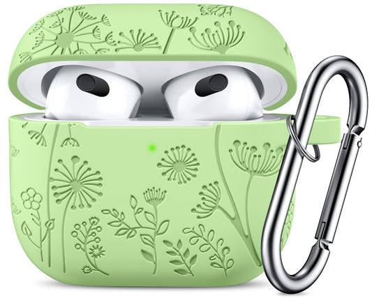 Lerobo Capa Gravada Silicone para AirPods 3ª Geração com Mosquetão (Verde Alface)