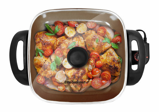 Skillet Elétrica Elite Gourmet 12"x12" com Revestimento Cerâmico (Cinza)