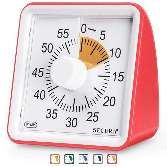 Secura Timer Visual de 60 Minutos para Sala de Aula e Gestão de Tempo (Laranja e Vermelho)