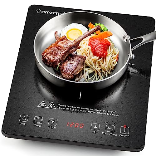 AMZCHEF Cooktop de Indução Portátil 1800W com 8 Níveis de Potência (Preto)