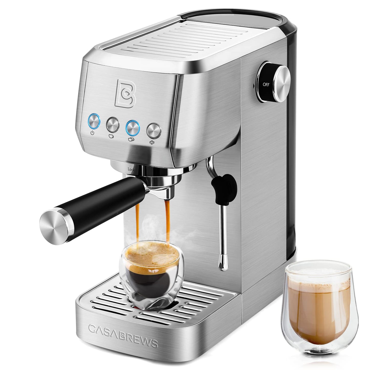 Casabrews Máquina de Espresso 20 Bar com Vaporizador de Leite (Prata)