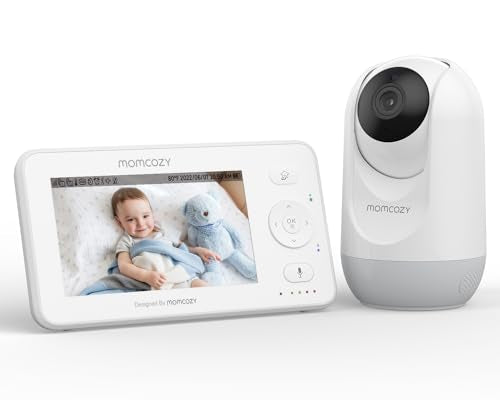 Momcozy Monitor de Bebê 4,3" HD com Câmera, Áudio Bidirecional, Visão Noturna, Branco