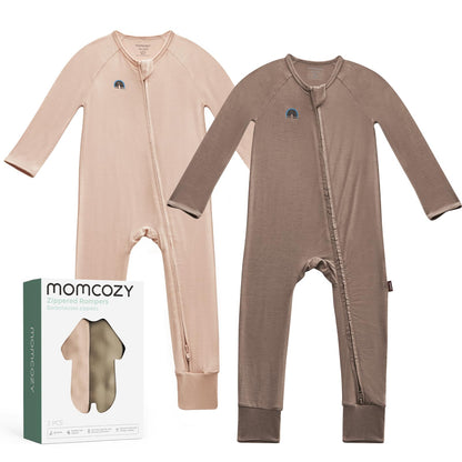 Momcozy Macacão Bebê Bambu Stretch 6-12M Zíper Duplo Marrom Rosado Cinza Confortável