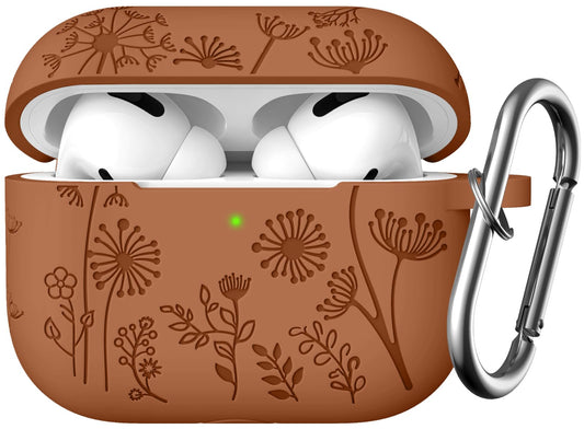 Lerobo Capa para AirPods Pro 2 - Com Gravura de Flores (Marrom)