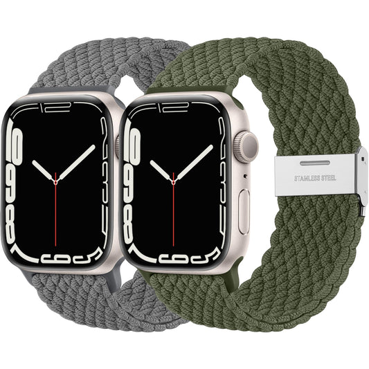 Lerobo 2 Pack Pulseiras Trançadas Solo Loop p/ Apple Watch (DarkGray/ArmyGreen)