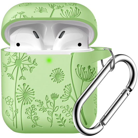 Lerobo Capa Gravada Silicone para AirPods 1ª/2ª Geração com Mosquetão (Verde Alface)