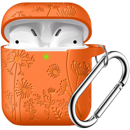 Lerobo Capa Gravada Silicone para AirPods 1ª/2ª Geração com Mosquetão (Laranja)