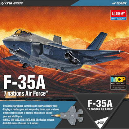 Academy F-35A Seven Nation AF 1/72 Modelo Detalhado com Instruções