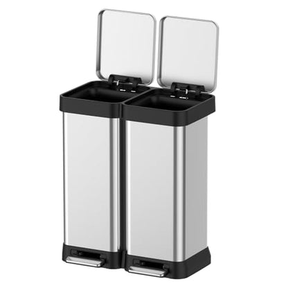 Takywep Lixeira Dupla 16 Gal 60L Aço Inox Prata com Pedal Silencioso