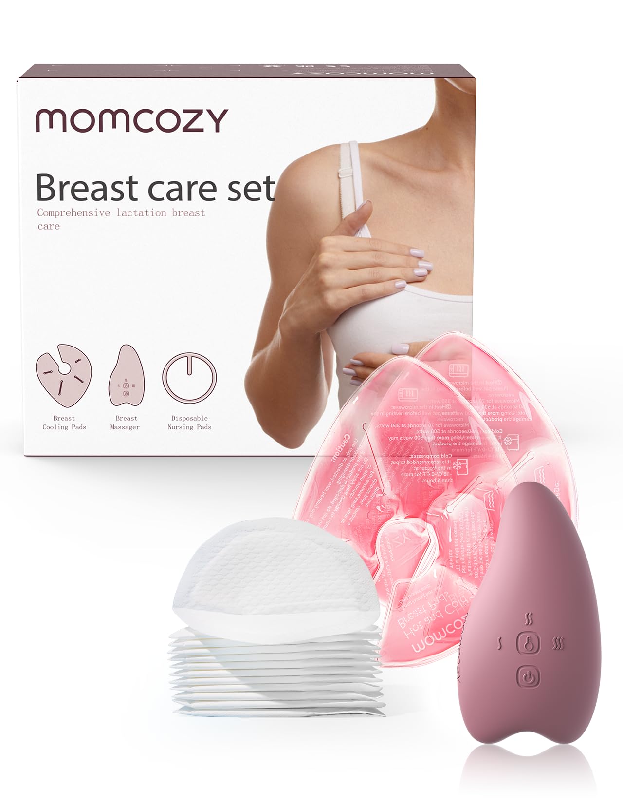 Momcozy Kit de Cuidados Pós-Parto: Massageador + Compressas + Absorventes Mamários