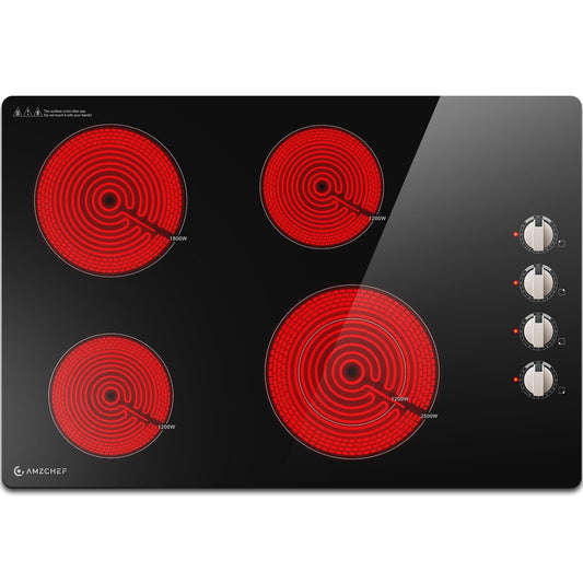 Cooktop Elétrico AMZCHEF 30" com 4 Bocas e Controle de Botão (Preto)