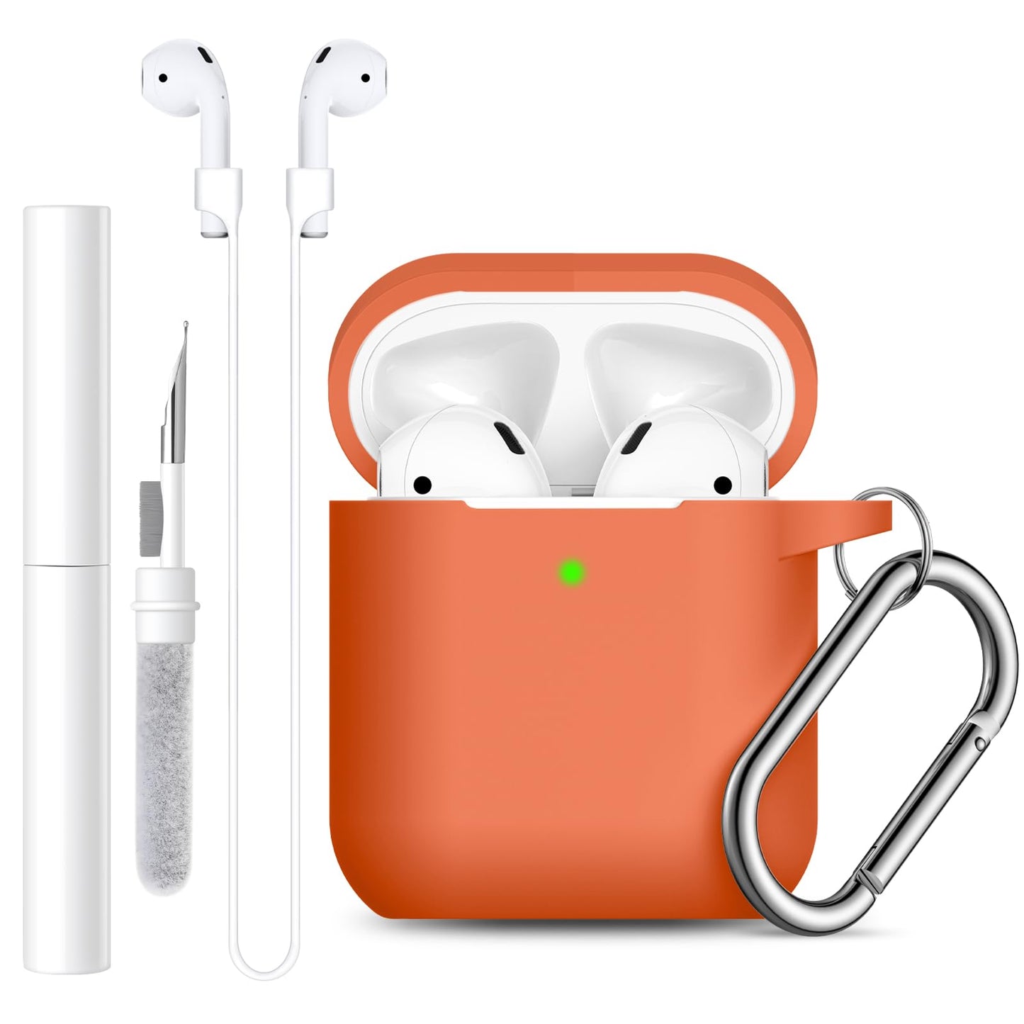 Lerobo Capa p/ AirPods 1/2 c/ Kit Limpeza e Cordão Anti-Perda ( Laranja)