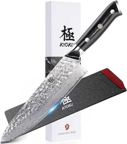 KYOKU Faca de Chef 8" Shogun Série Aço VG10 Damasco com Bainha e Estojo