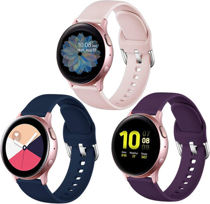 Lerobo 3 Pack Pulseiras Silicone 20mm p/ Samsung Galaxy Watch (Roxo/Azul Marinho/Rose)