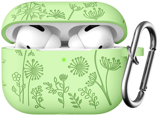 Lerobo Capa Gravada Silicone para AirPods Pro 2ª/1ª Geração com Mosquetão (Verde Alface)