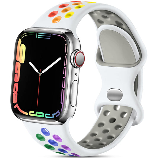 Lerobo Pulseira Esportiva Apple Watch 49mm/45mm/44mm/42mm (Branco/Arco-Íris)