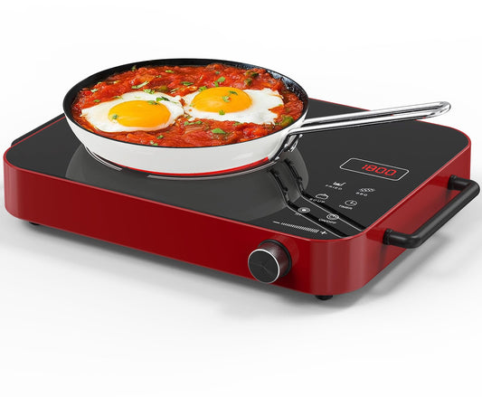 GTKZW Cooktop Elétrico Portátil 1800W com Controle Touch e Botão (Vermelho)