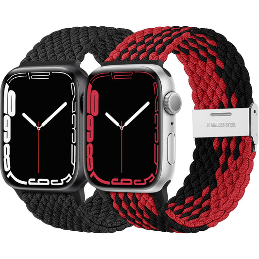 Lerobo 2 Pulseiras Nylon Apple Watch (Preto/Preto Vermelho)