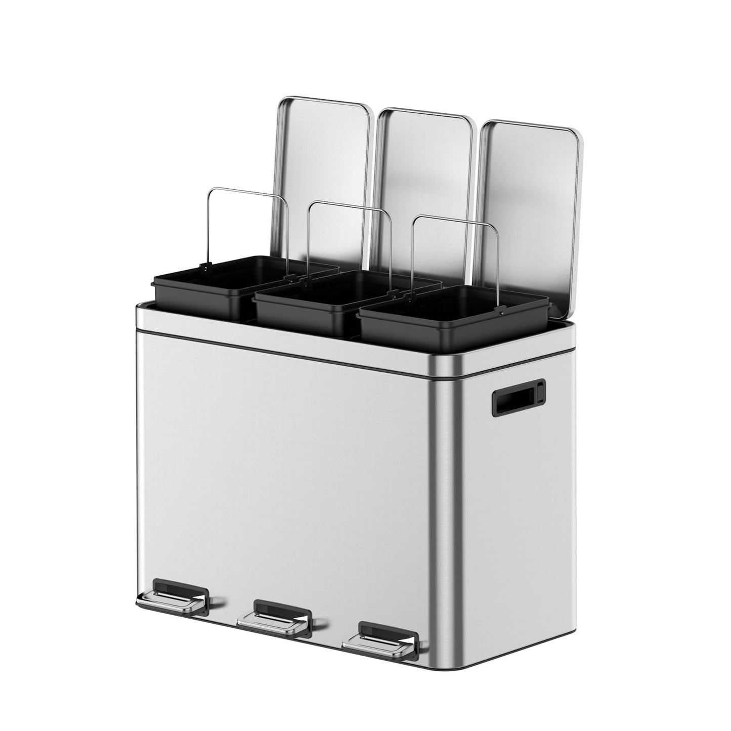 Takywep Lixeira Inox 45L com 3 Compartimentos e Pedal Prata