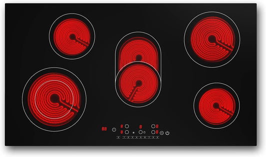 VBGK Cooktop Elétrico 36" 8600W com 5 Bocas, Controle Touch e Timer (Preto)